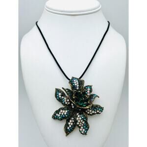 Natasha Green w Opalescent Crystals Flower Brooch Colorful Pin or Pendant